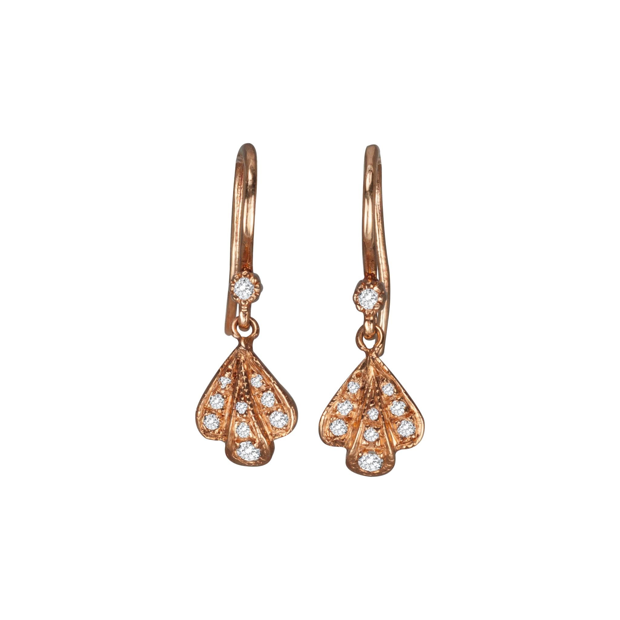 14 Karat Rose Gold Diamond Flower Petal Earrings For Sale