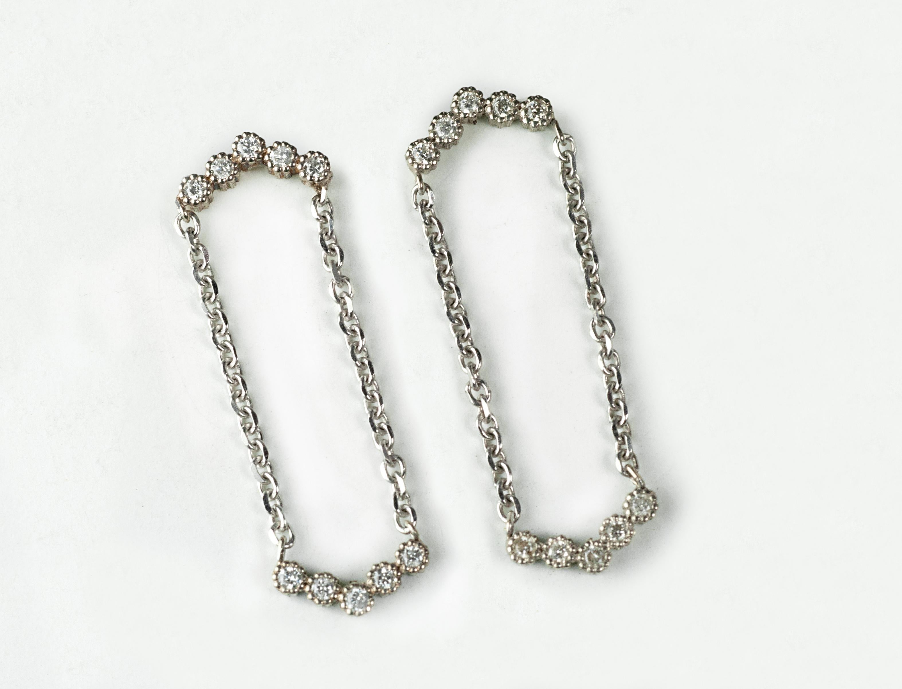 Chevron five diamond 0.20cts earring in 14K white gold with double inverted design. These earrings are dynamic and modern while having a classic vintage feel.