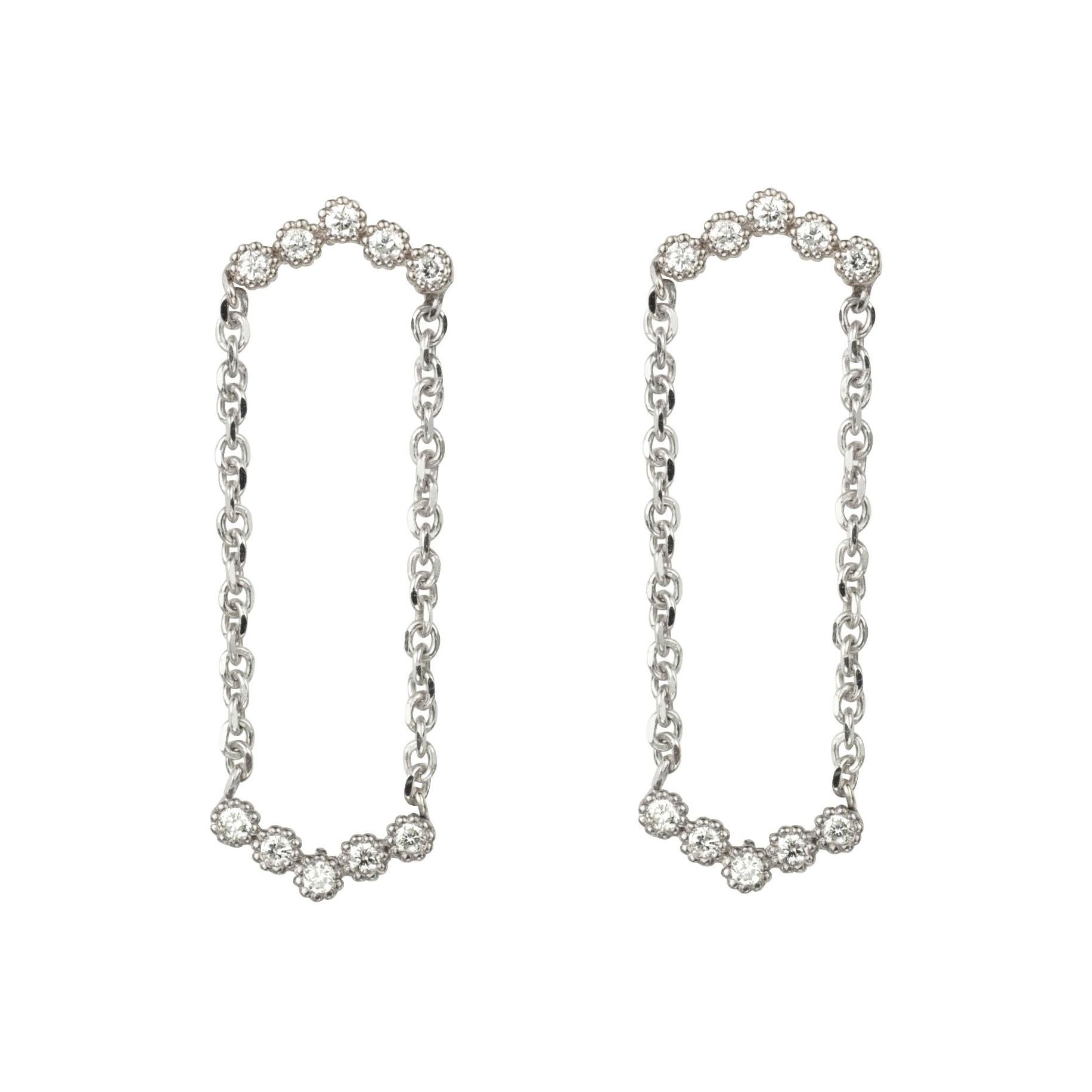 Diamond and 14 Karat White Gold Chain Drop Earrings SUNEERA For Sale