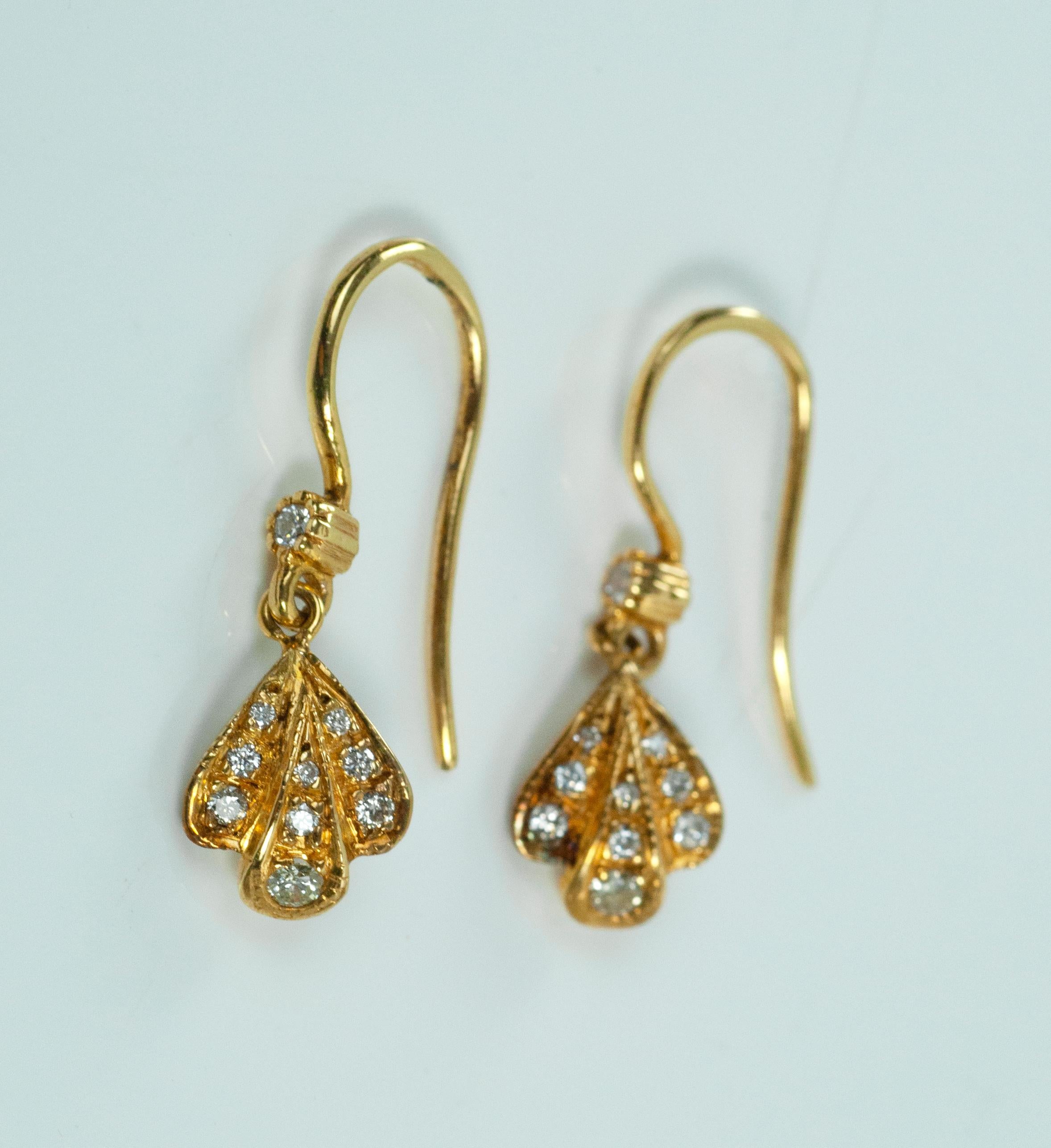 Brilliant Cut 14 Karat Yellow Gold and Diamond Flower Petal Earrings  SUNEERA