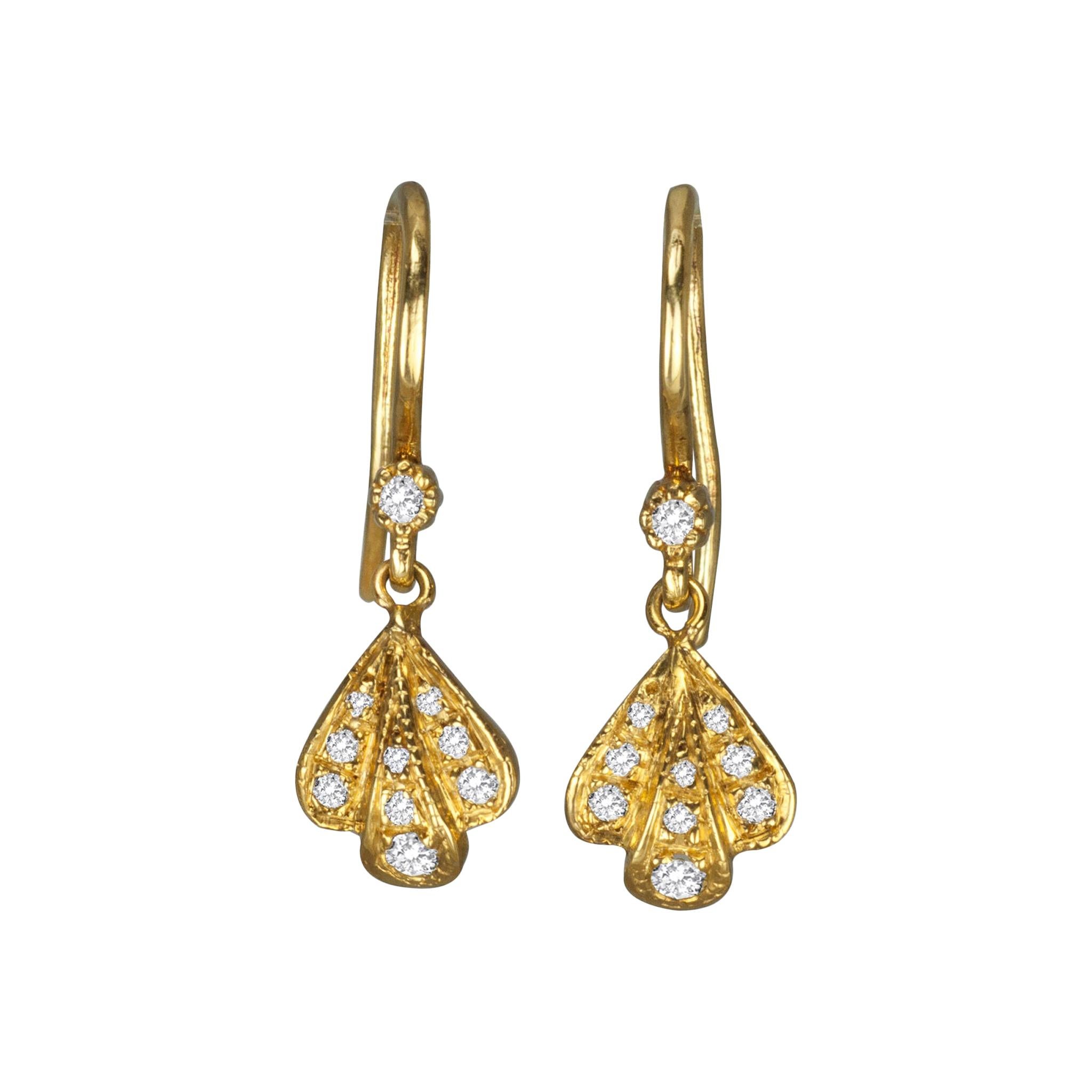14 Karat Yellow Gold and Diamond Flower Petal Earrings  SUNEERA