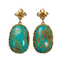 Lone Mountain Turquoise 18 Karat Yellow Gold Earrings SUNEERA