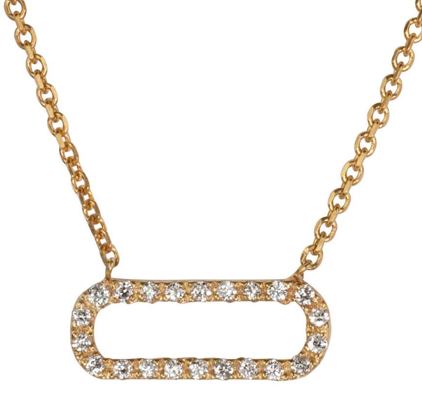 14K yellow gold pave diamond 0.11cts link on a 16 inch chain. Open circle pavé-set round diamonds on oval pendant.