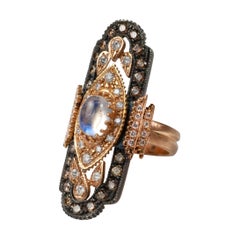 Regenbogen Mondstein 18 Karat Gold und geschwärztes Silber Ring SUNEERA