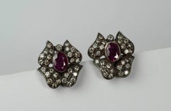 Ruby and Diamond Sterling Silver and 18 Karat Gold Flower Studs Suneera