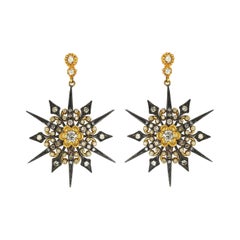 Unique Starlight Diamond Silver and 18 Karat Yellow Gold Earrings SUNEERA