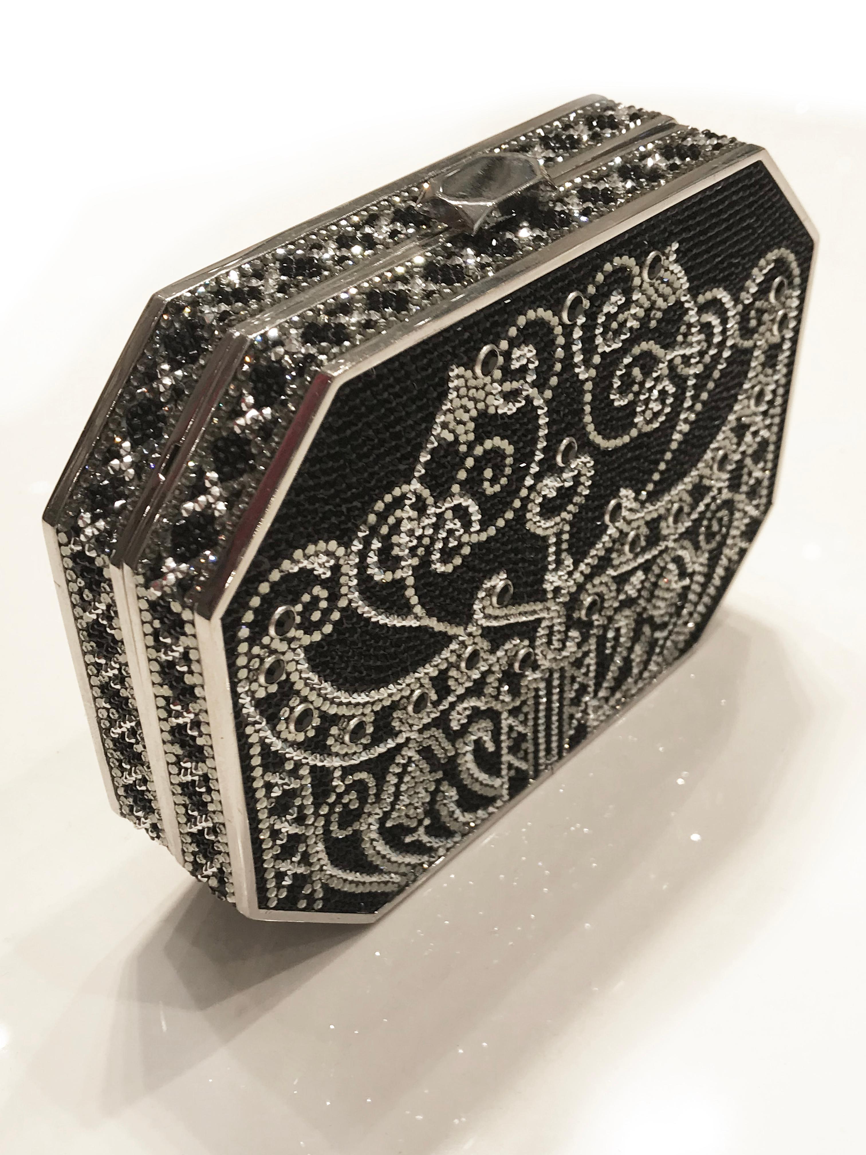 Indian fashion designer Suneet Varma for Judith Leiber Crystal encrusted hard shell convertible clutch evening bag. This collection of bags which opened at the Fall 2011 Vendome Luxury fair in Paris, is inspired by his travel to Russia and visit to