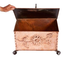 Sunflower Arts & Crafts Riveted Copper Box on Scrolled Iron Feet