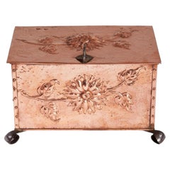 Sunflower Arts & Crafts Riveted Copper Box on Scrolled Iron Feet