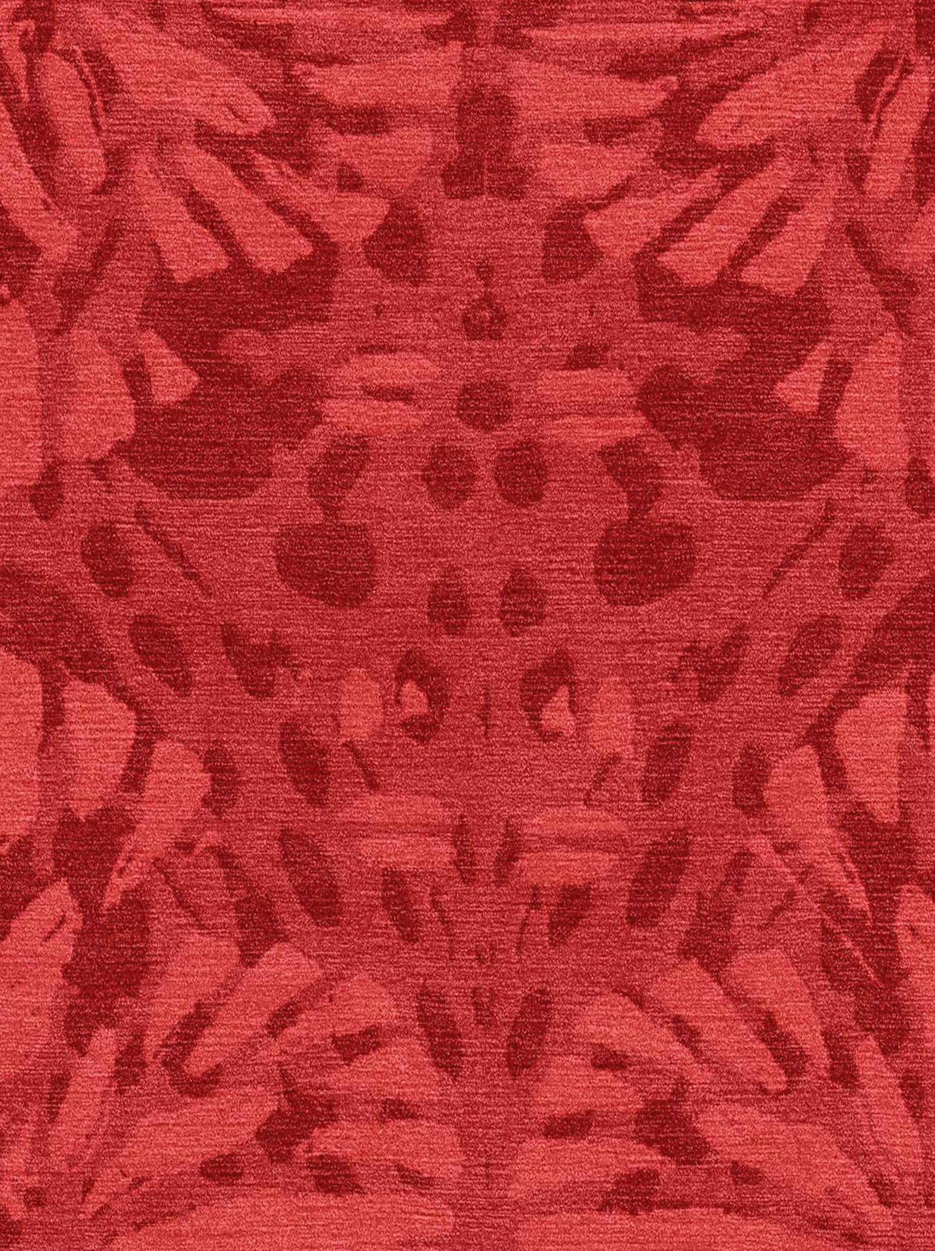 Nepalese Sunflower Custom Made Hand Knotted Red Wool Rug by Allegra Hicks For Sale