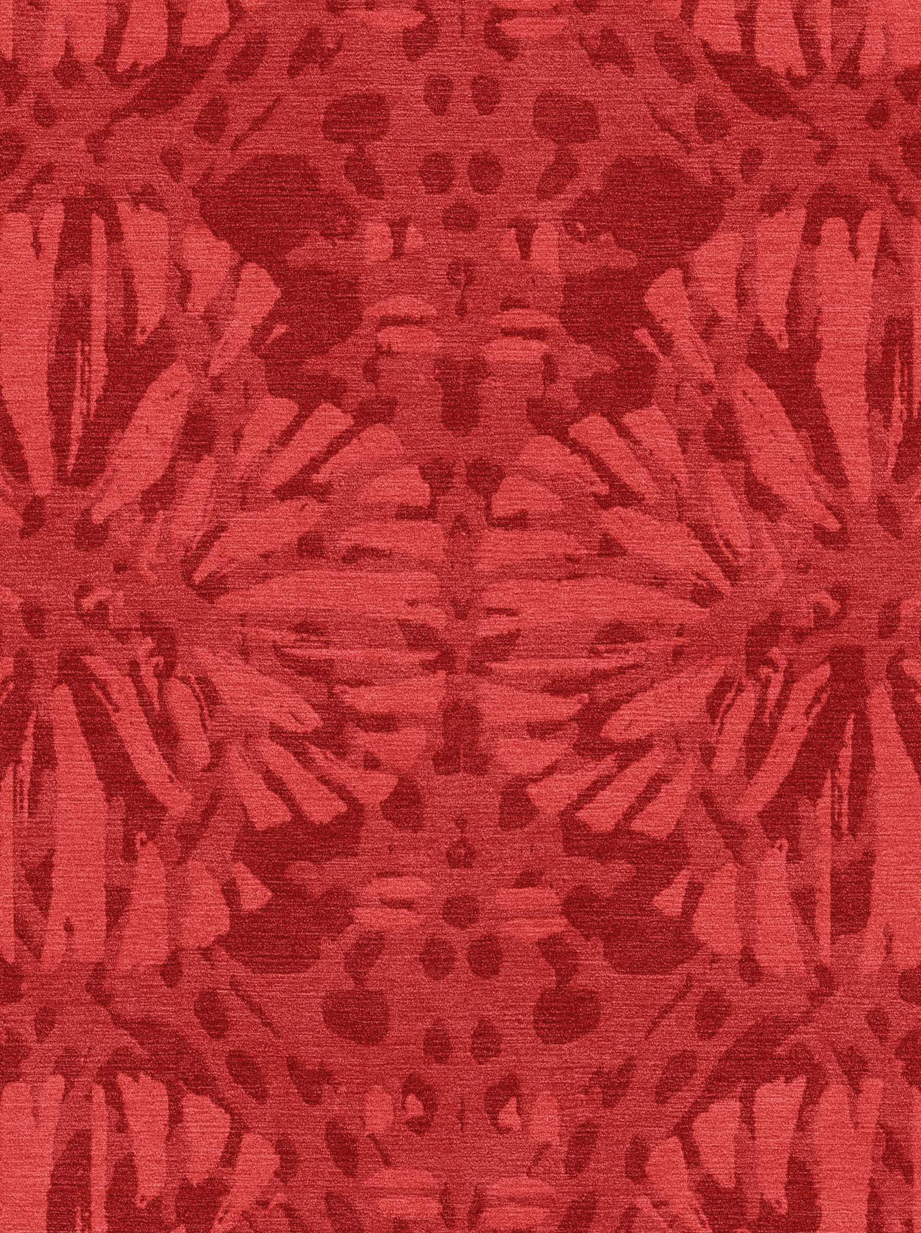 Hand-Knotted Sunflower Custom Made Hand Knotted Red Wool Rug by Allegra Hicks For Sale