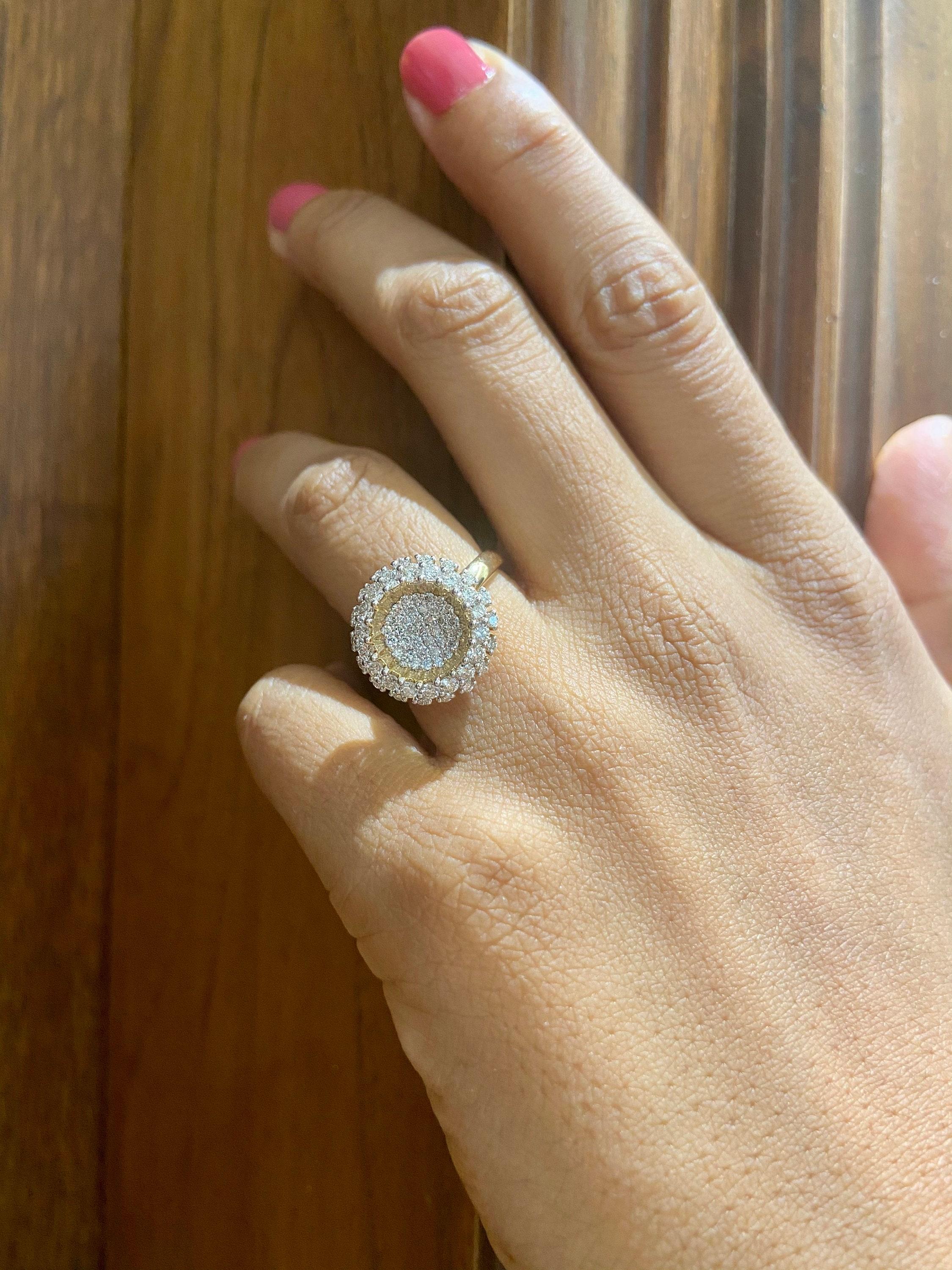 Art déco Bague tournesol en or massif 14 carats certifiée en vente