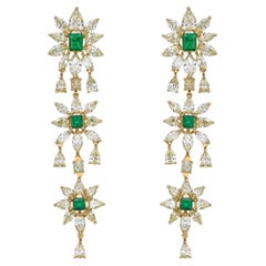 Sunflower Emerald and Yellow Diamond Earrings in 18 Karat Yellow Gold