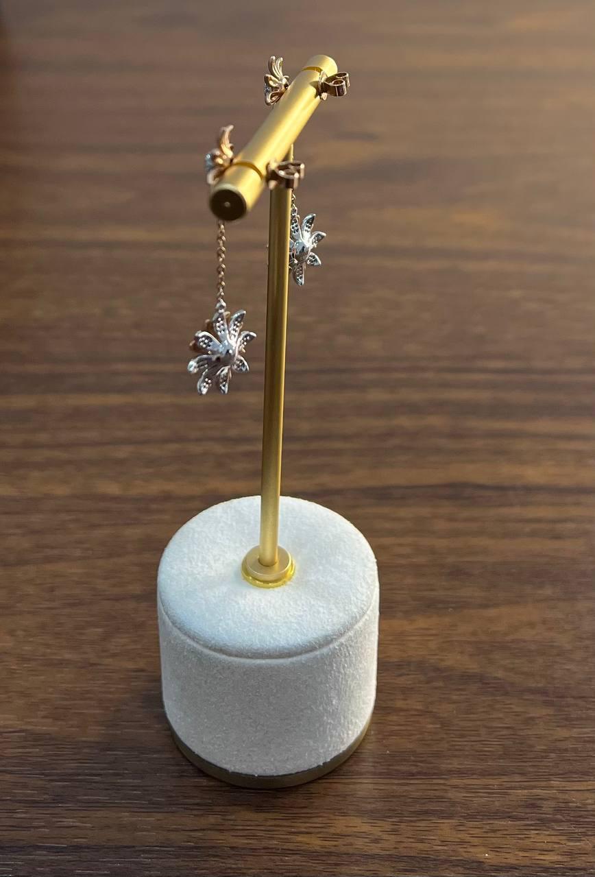 Orecchini a pendente con motivo floreale a girasole con pavé di diamanti in oro rosa 14K in vendita 6