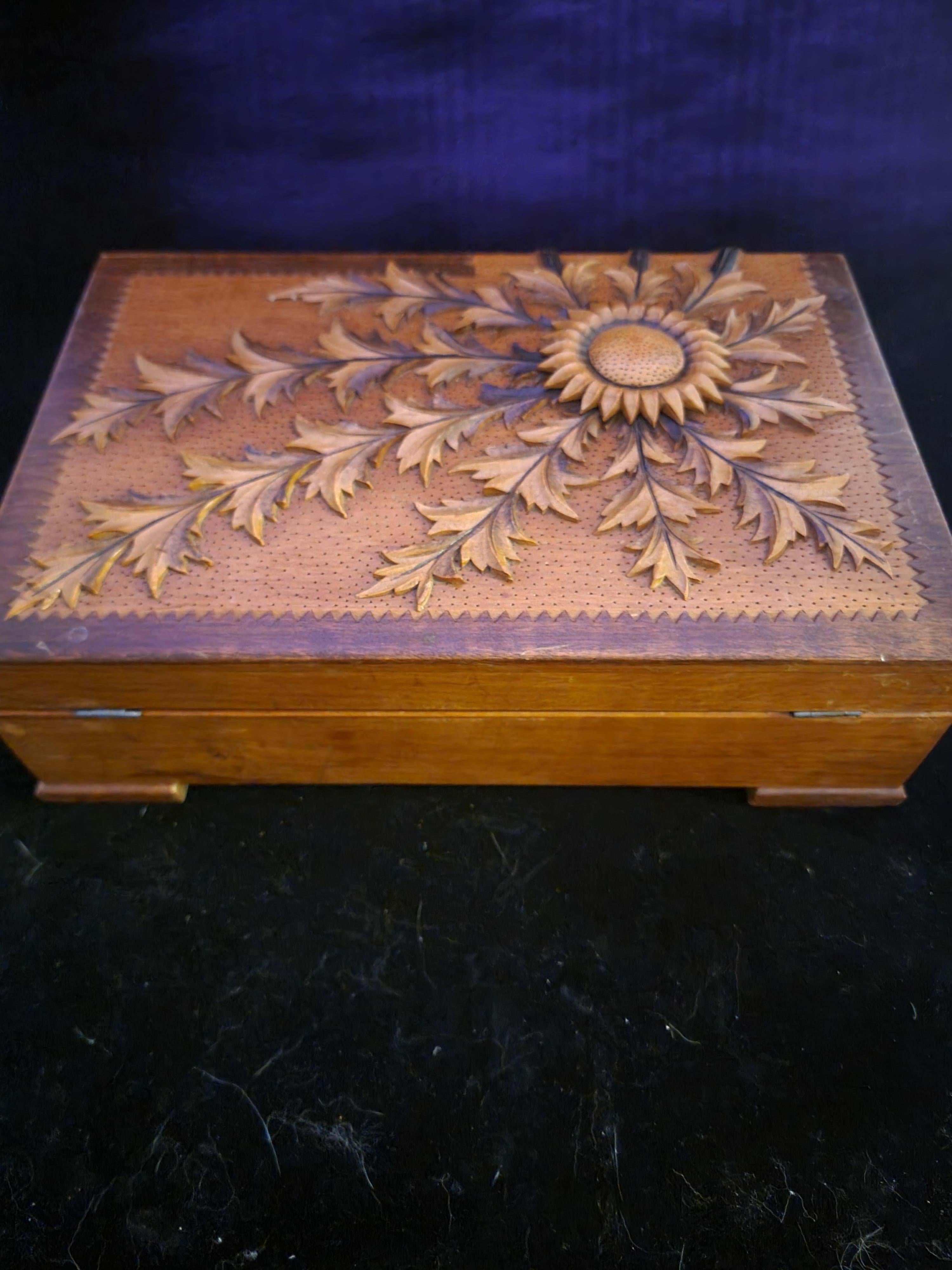 Hand-Carved Sunflower Letter Box For Sale