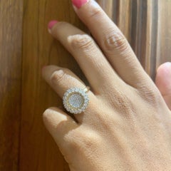 1.02 Carat Sunflower Natural Diamond Pave Statement Ring, 14K Yellow Gold