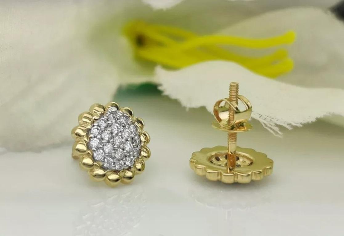 Taille ronde Boucles d'oreilles de mariage en or massif 14k avec diamants naturels en forme de tournesol en vente
