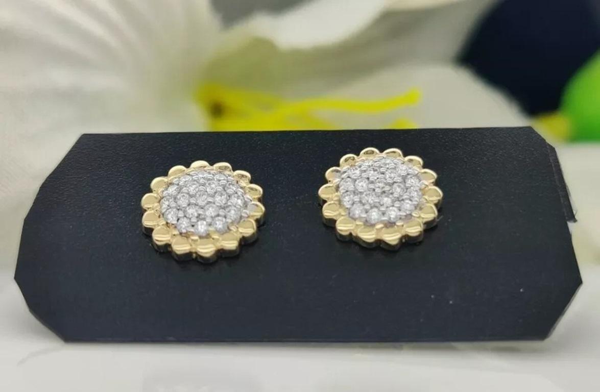 Boucles d'oreilles de mariage en or massif 14k avec diamants naturels en forme de tournesol Neuf - En vente à Chicago, IL