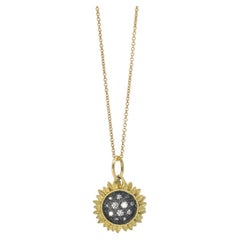 Sunflower Necklace with Pave Set Diamonds in Oxidized Silver, Tiny