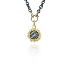 Sunflower Necklace with Pave Set Diamonds in Oxidized Silver with Toggle, Medium