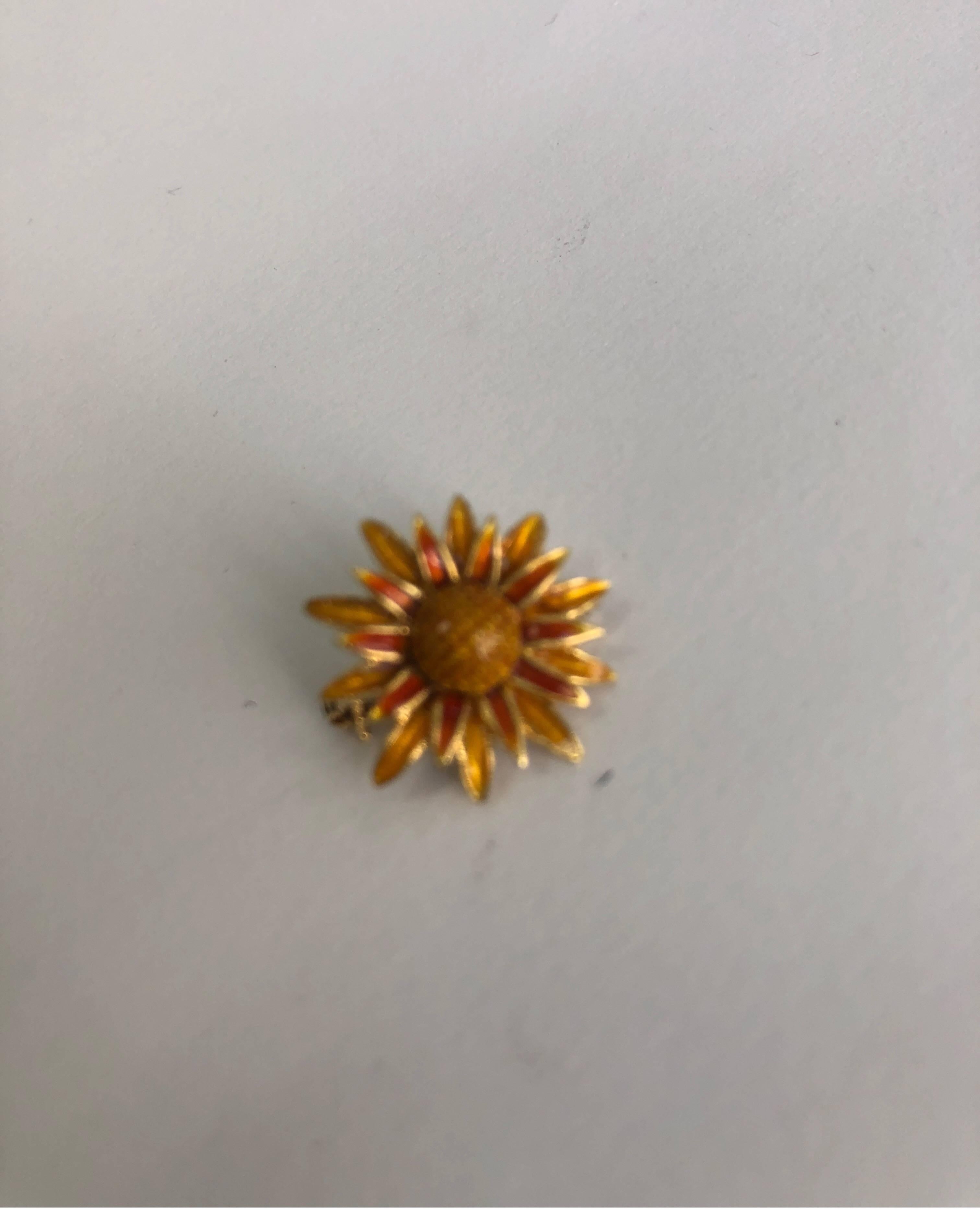 Sunflower Pin in 18 Karat Yellow Gold Nicely Enameled In New Condition In Milano, Lombardia