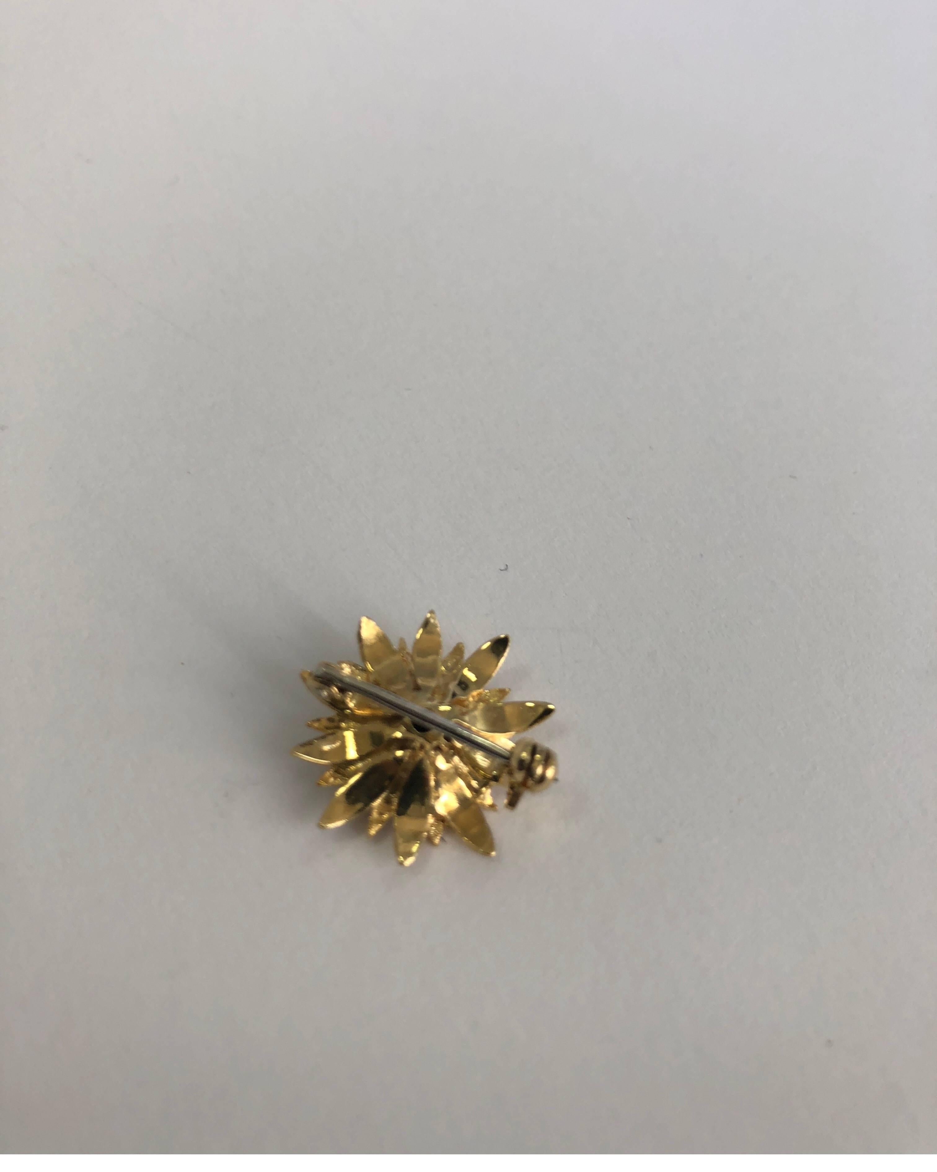 Sunflower Pin in 18 Karat Yellow Gold Nicely Enameled 2