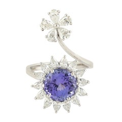 Sunflower Resembling Ring With Tanzanite & Diamonds Made In 18k White Gold