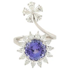 Sunflower Resembling Ring With Tanzanite & Diamonds Made In 18k White Gold
