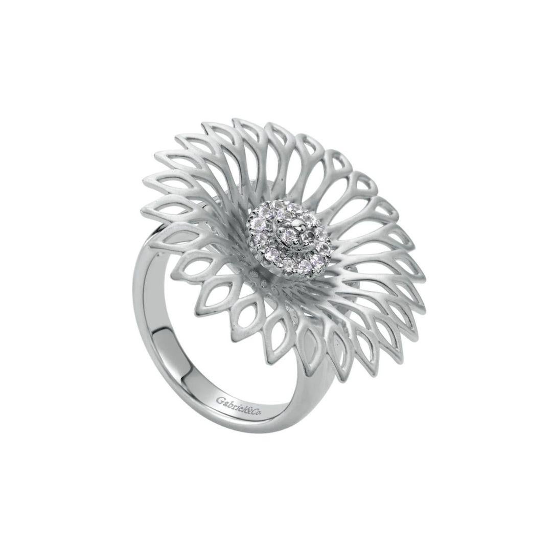 Sunflower Sterling Silver and White Sapphires Fashion Ring In New Condition For Sale In Stamford, CT