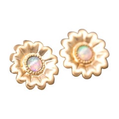 Pendientes de botón con forma de girasol y ópalo australiano, 14K