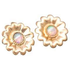 Orecchini con girasole e opale australiano in oro giallo 14K