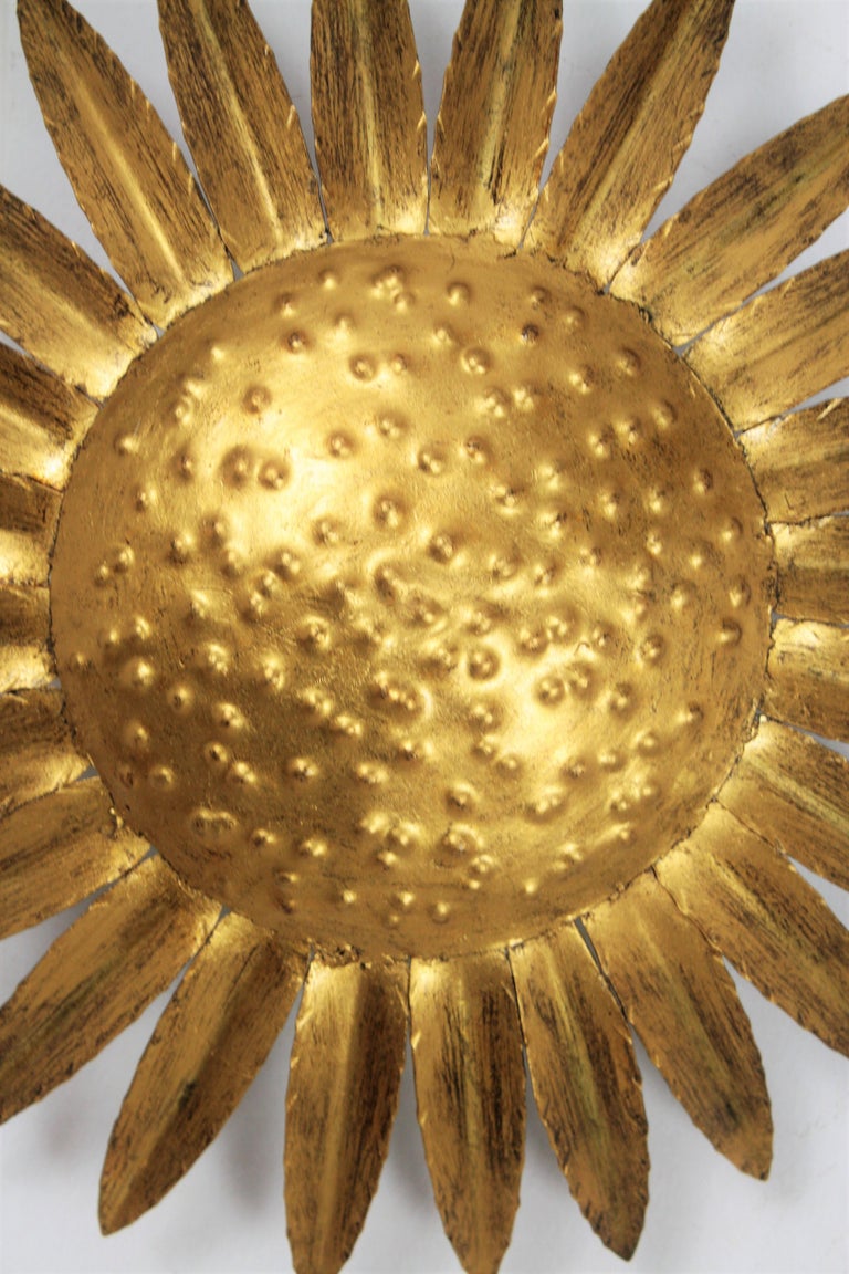 Sunflower Sunburst Gilt Iron Ceiling Light Fixture or Wall Light, Spain