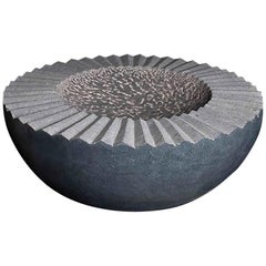 "Sunflower Vessel" Grey and White Limestone Sculpture by Artist Helen O'Connell