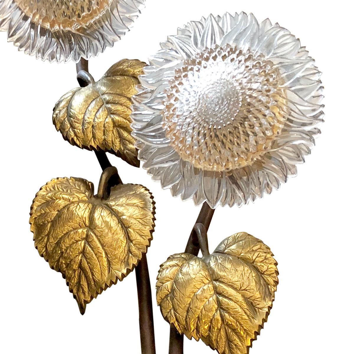 French Sunflower Wall Light by Maison Baguès, Bronze and Crystal, 20th Century