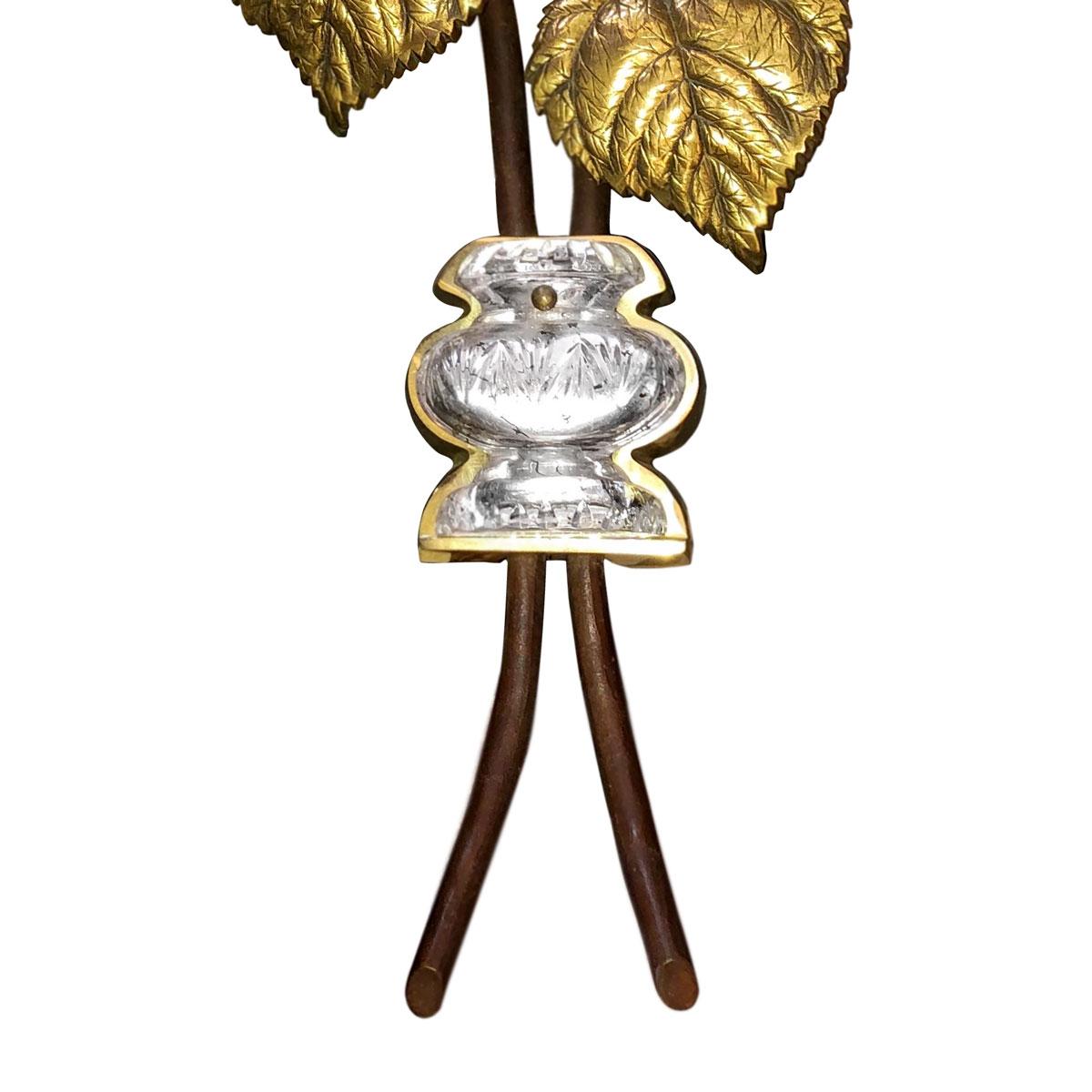 Gilt Sunflower Wall Light by Maison Baguès, Bronze and Crystal, 20th Century