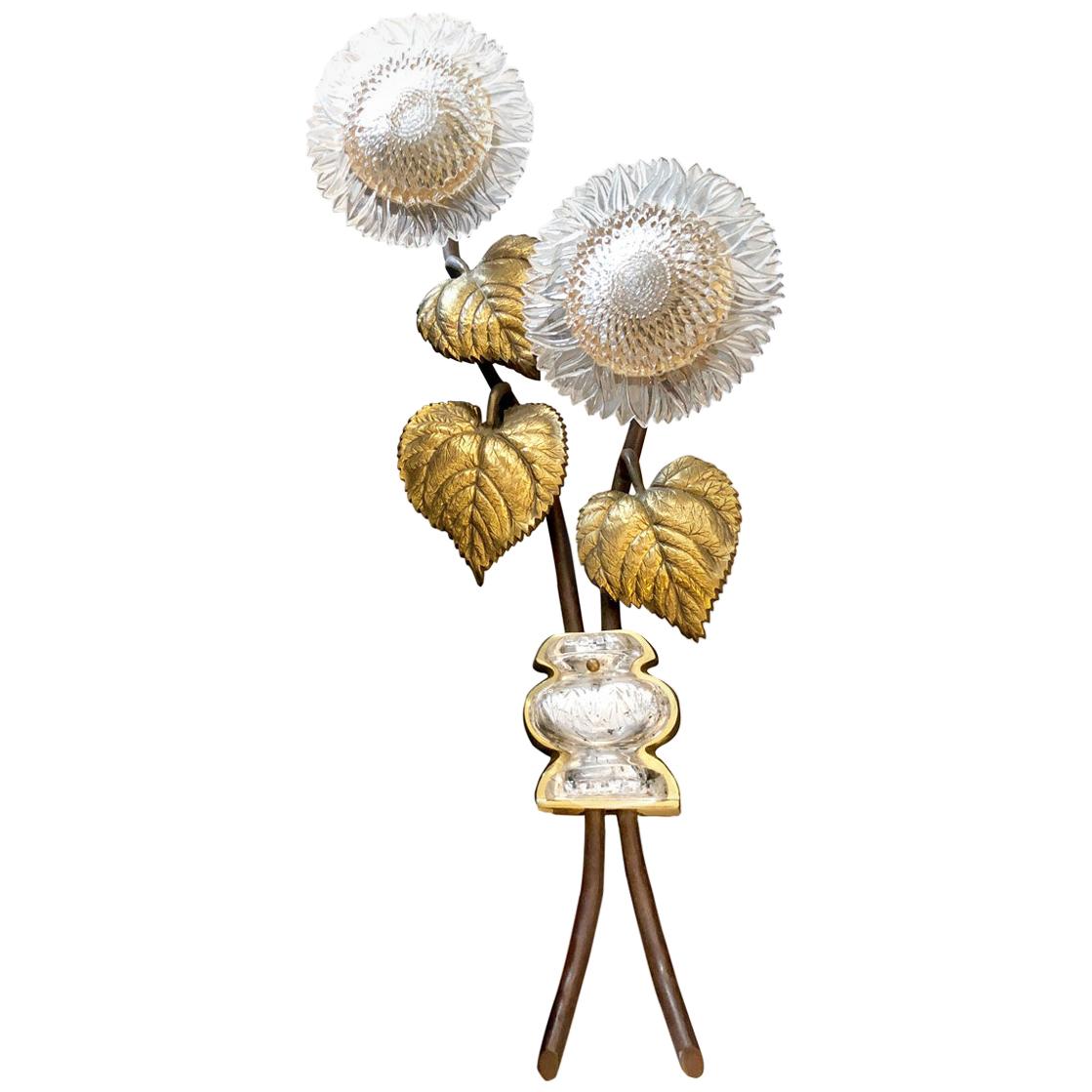 Sunflower Wall Light by Maison Baguès, Bronze and Crystal, 20th Century