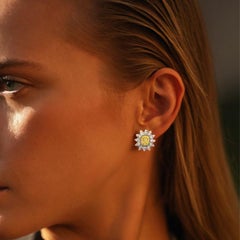 Boucles d'oreilles tournesol jaune et blanc en or blanc 14K avec diamants