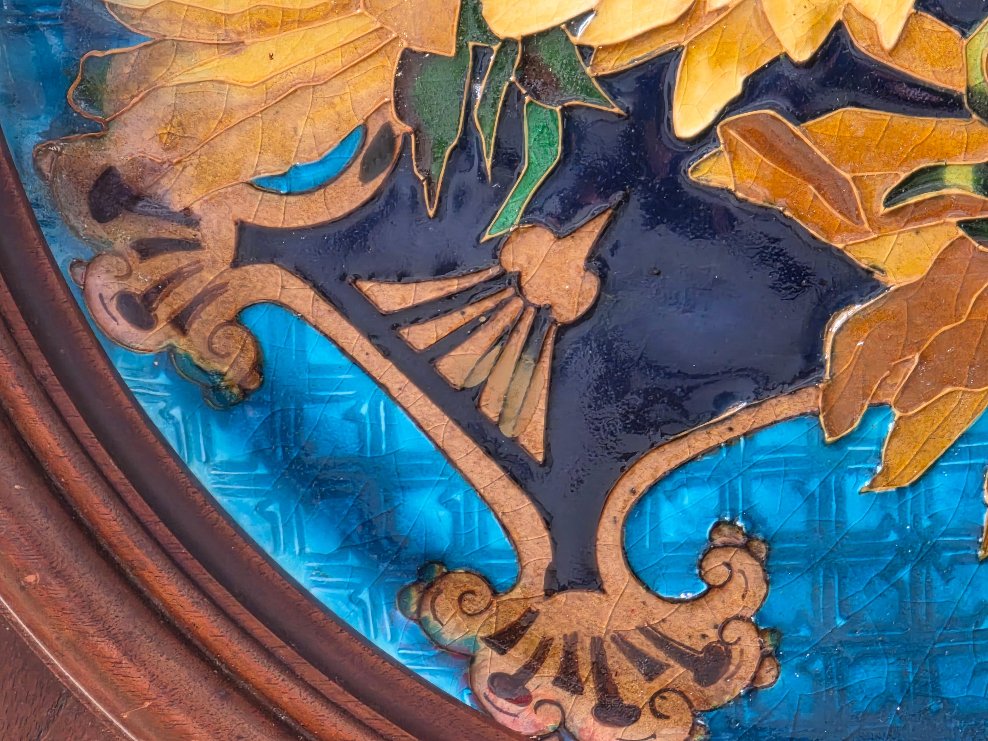 “Sunflowers “A 19th Century Aesthetic Movement Charger circa 1860 att. Lachenal 2