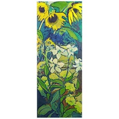Vintage 'Sunflowers in the Garden' Tall Midcentury Oil Painting by Hildegard Rath