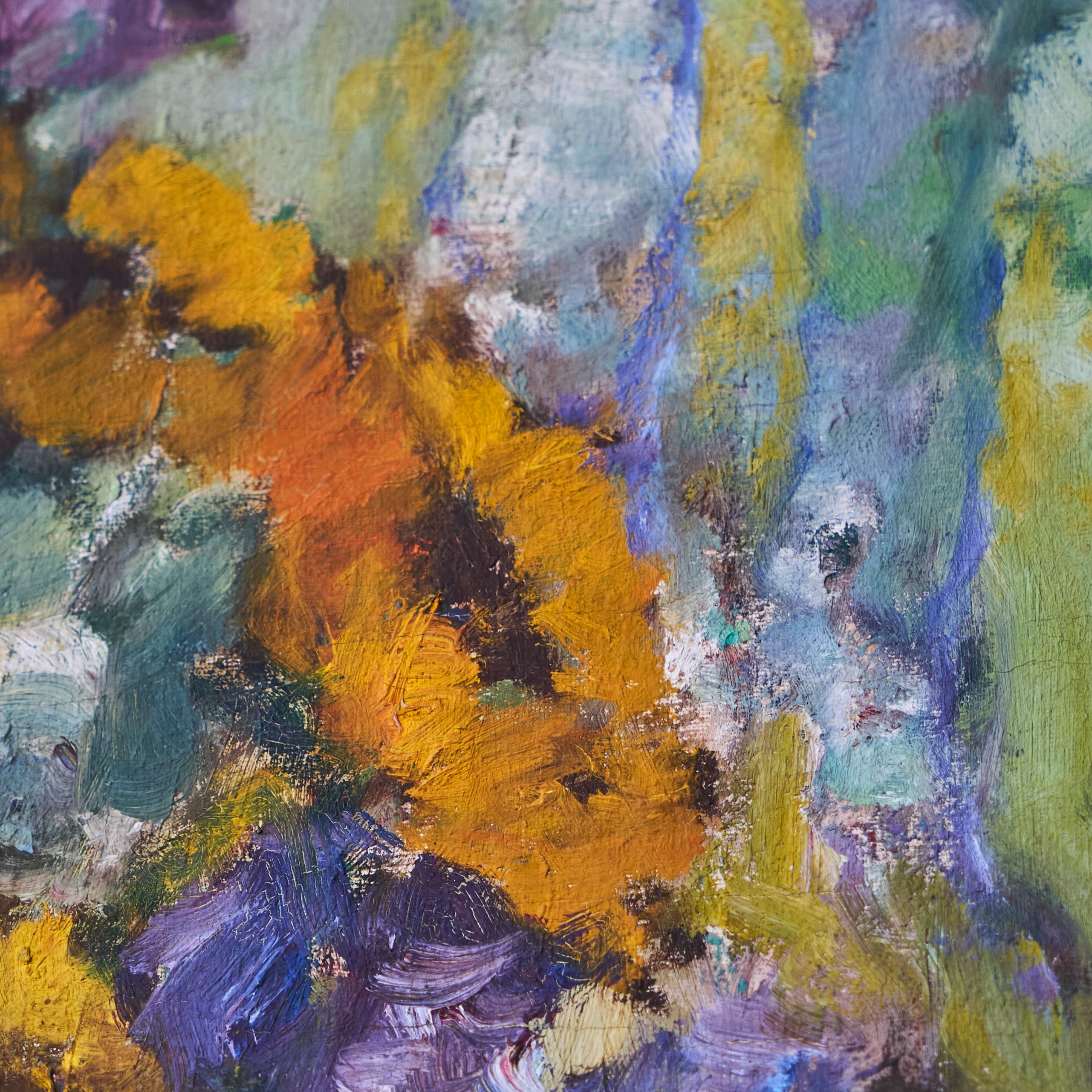 Sunflowers in White Vase Oil on Canvas 1940s en vente 2