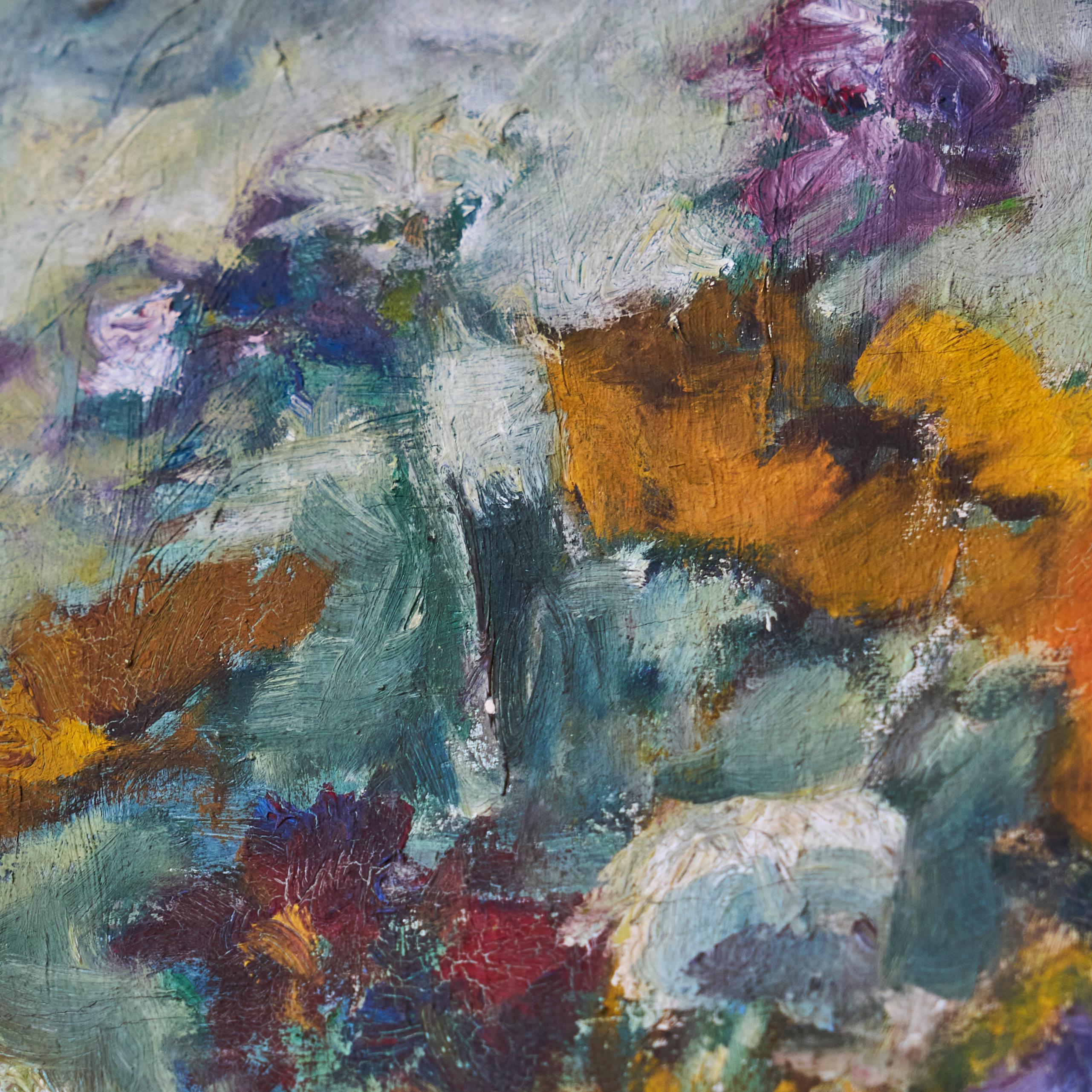 Sunflowers in White Vase Oil on Canvas 1940s en vente 3