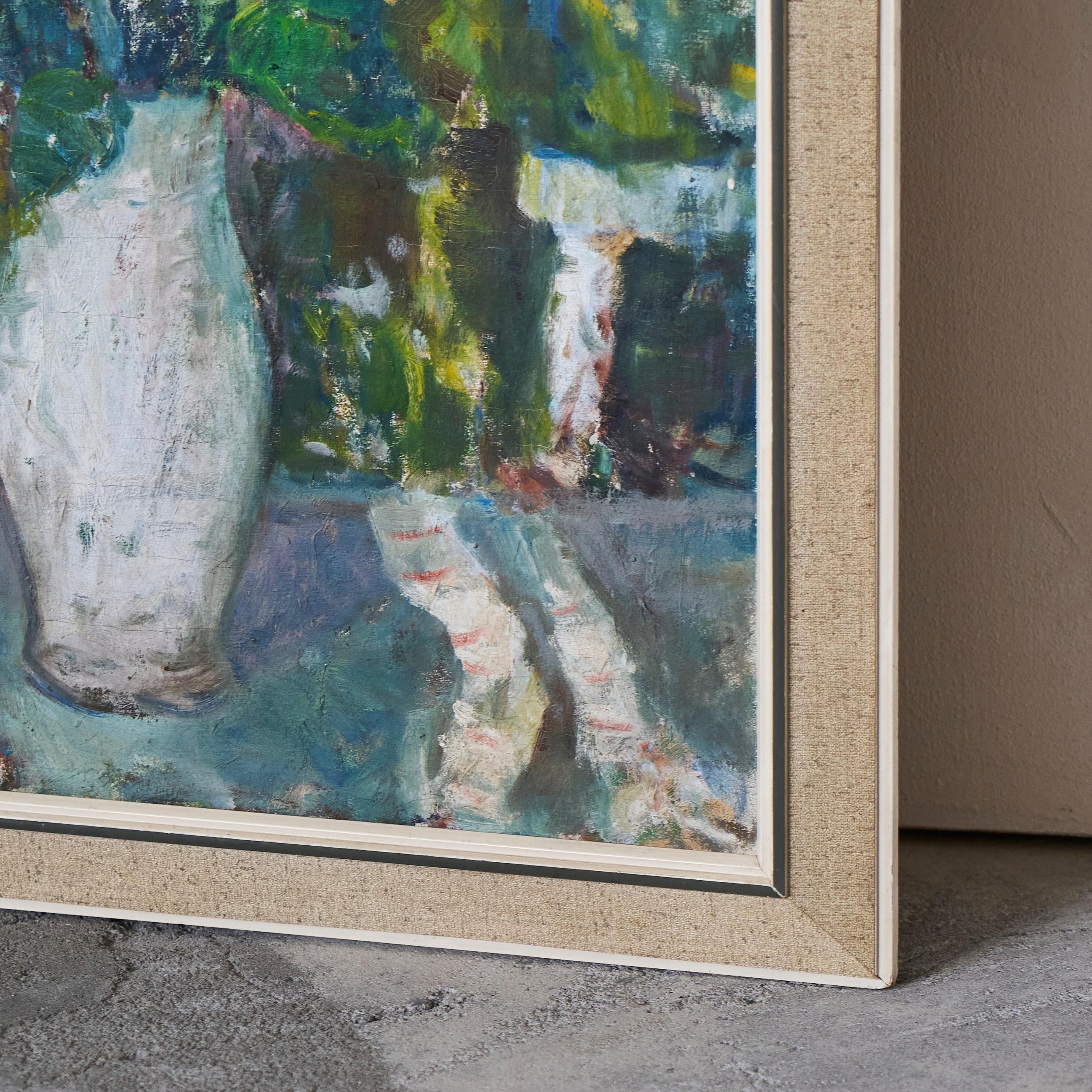 Sunflowers in White Vase Oil on Canvas 1940s Bon état - En vente à Tilburg, NL