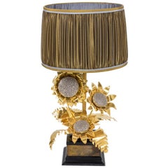 Sunflowers Lamp in Gilt and Silvered Brass, 1960s