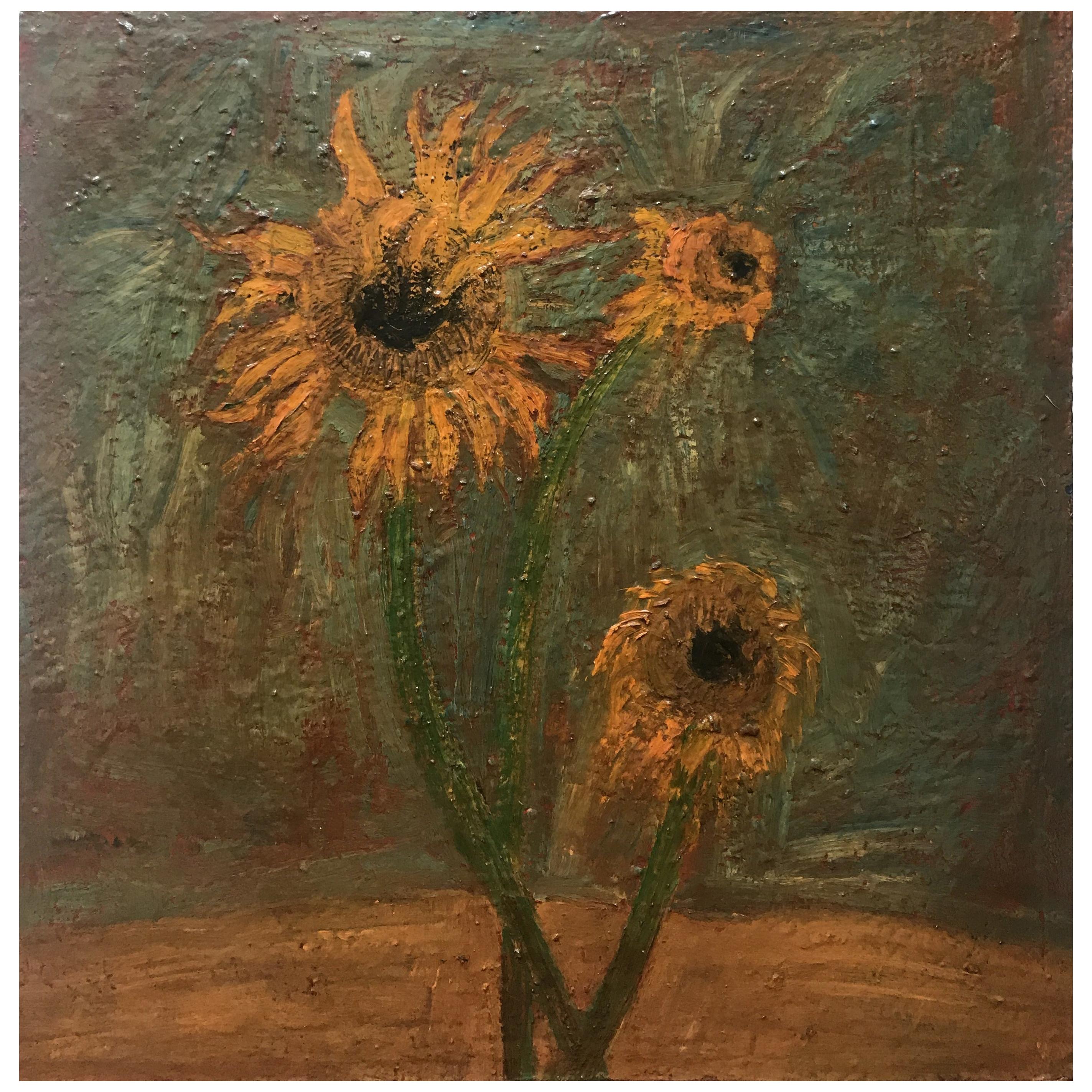 Sunflowers Oil Painting by Barbara Dodge For Sale
