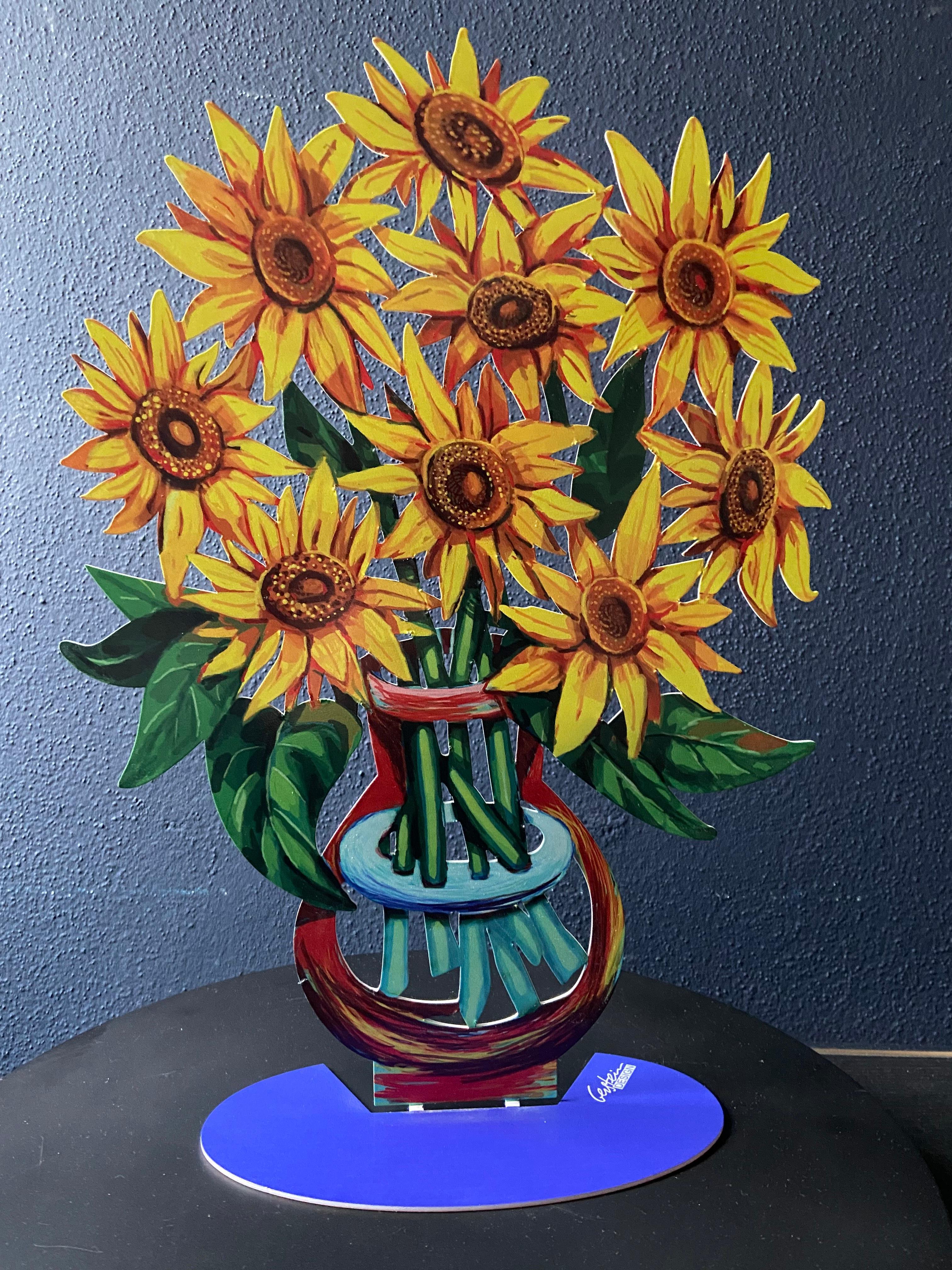 Sonnenblumen – Skulpturale Metallblumenvase aus Metall von David Gerstein (Israelisch) im Angebot
