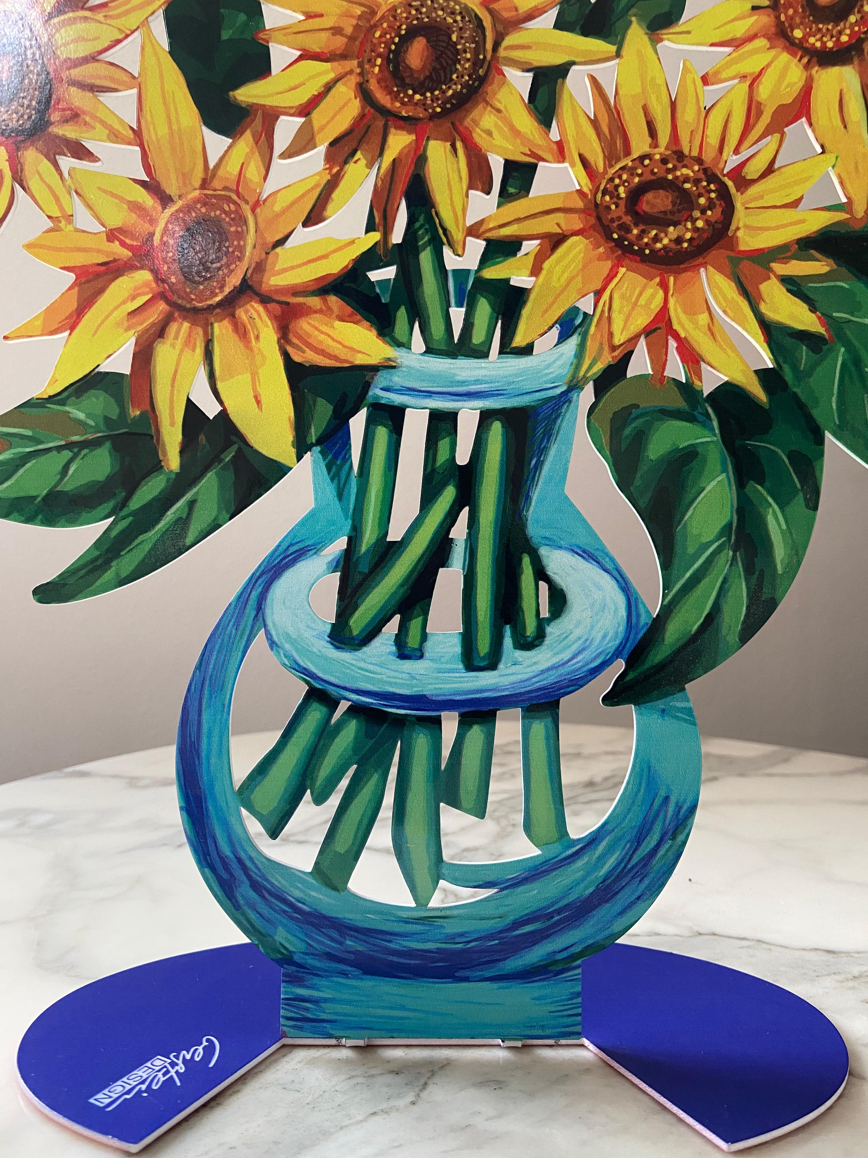 Sonnenblumen – Skulpturale Metallblumenvase aus Metall von David Gerstein (21. Jahrhundert und zeitgenössisch) im Angebot