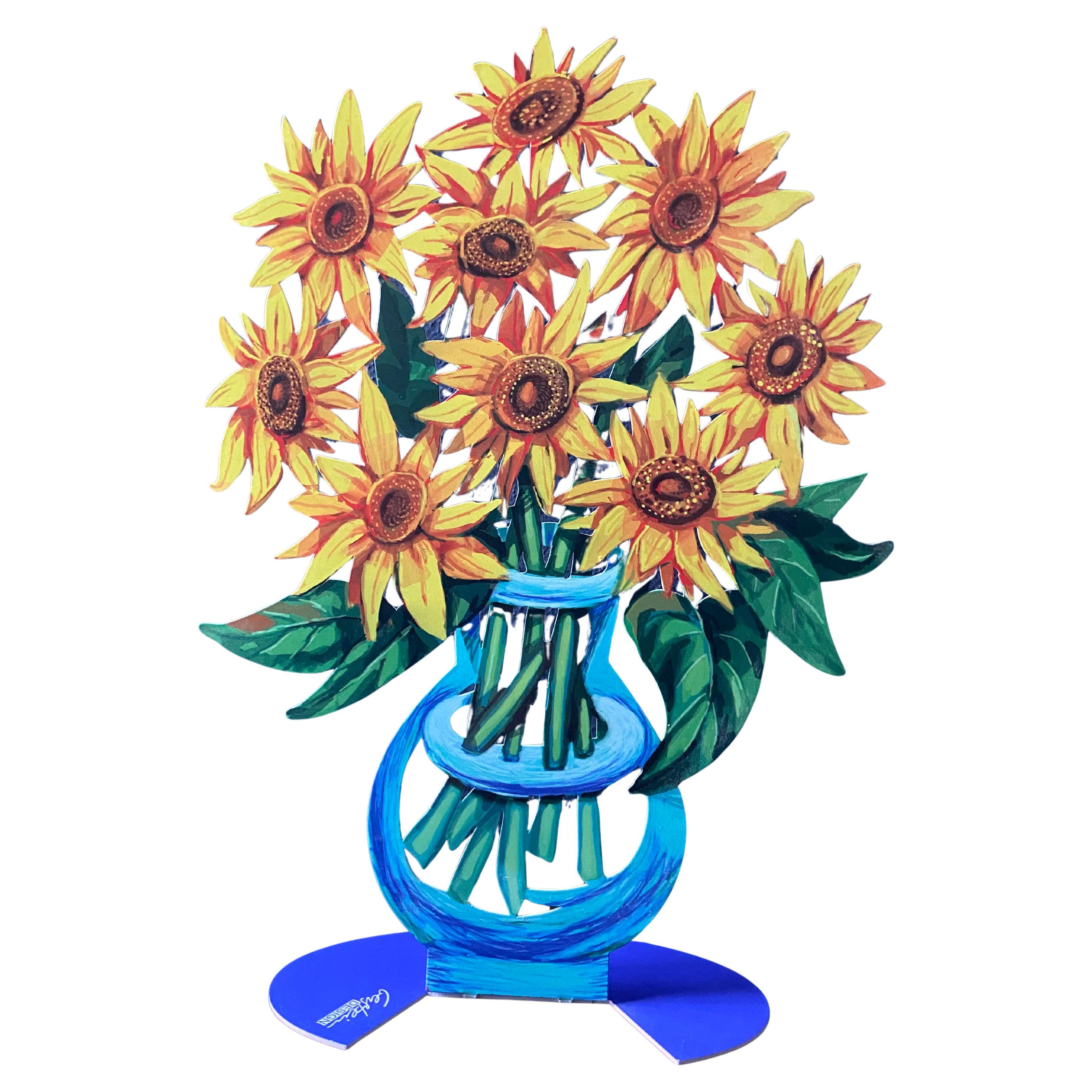 Sonnenblumen – Skulpturale Metallblumenvase aus Metall von David Gerstein im Angebot