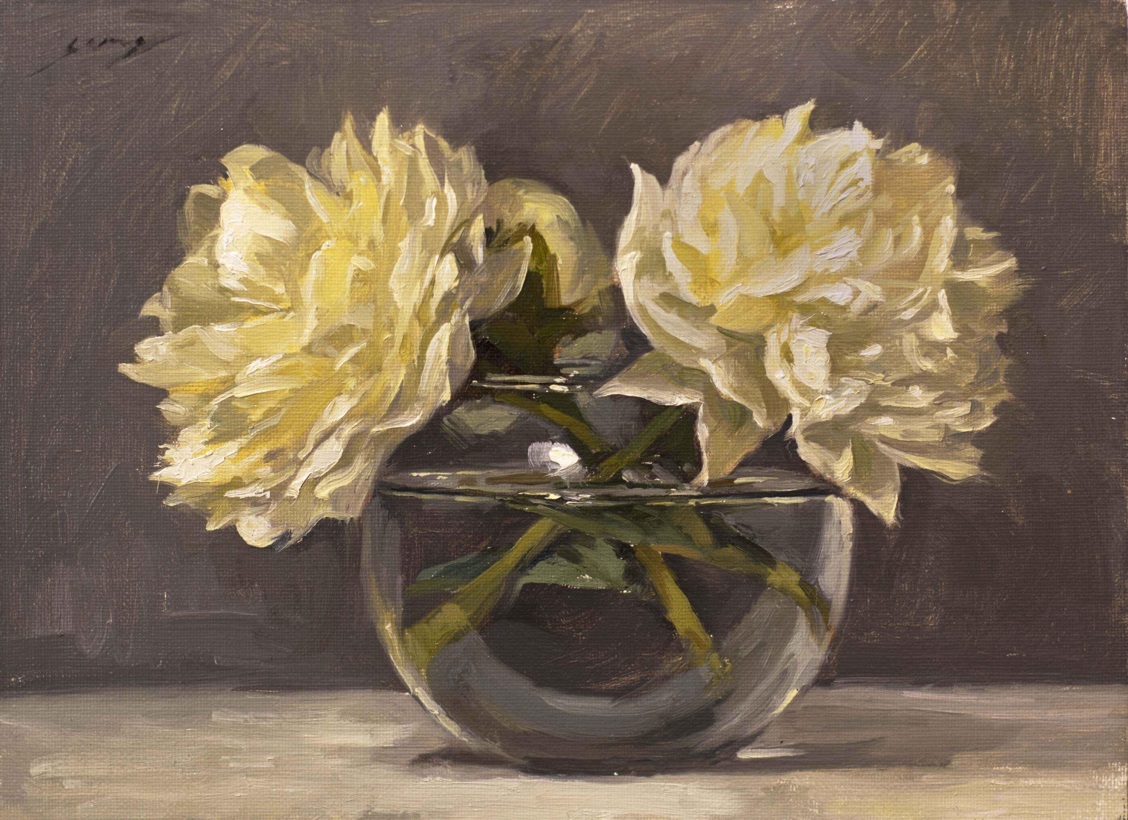 Sung Eun Kim Still-Life Painting - Study of White Peonies (framed)