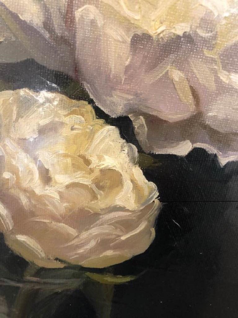 White Peonies on Glass Vase - Painting by Sung Eun Kim