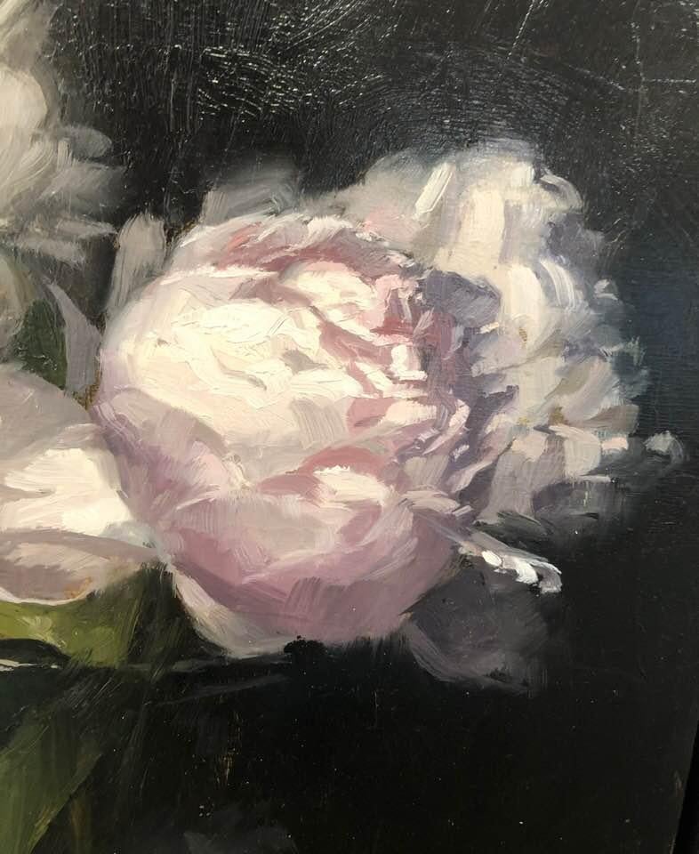 White Peonies Study (framed) - Painting by Sung Eun Kim